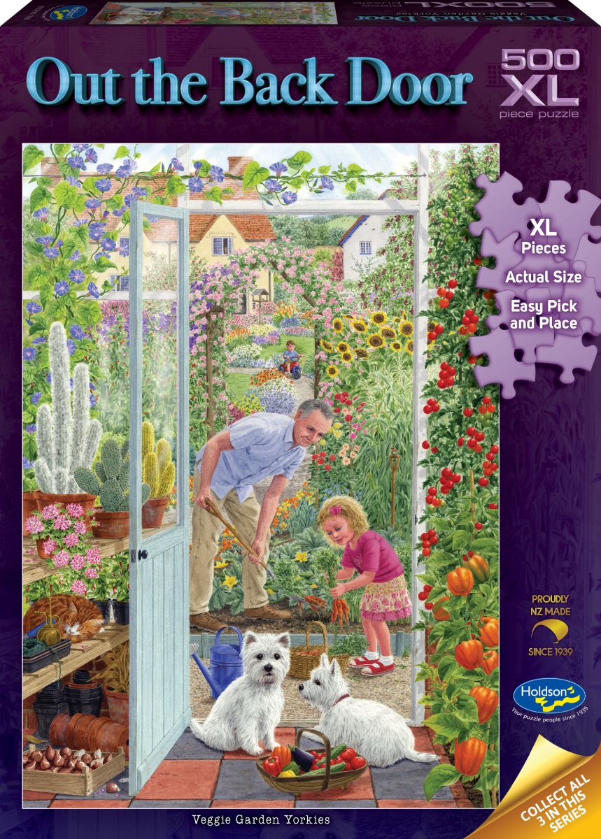Puzzle - Holdson - Out the Back Door - Veggie Garden Yorkies - 500pc XL